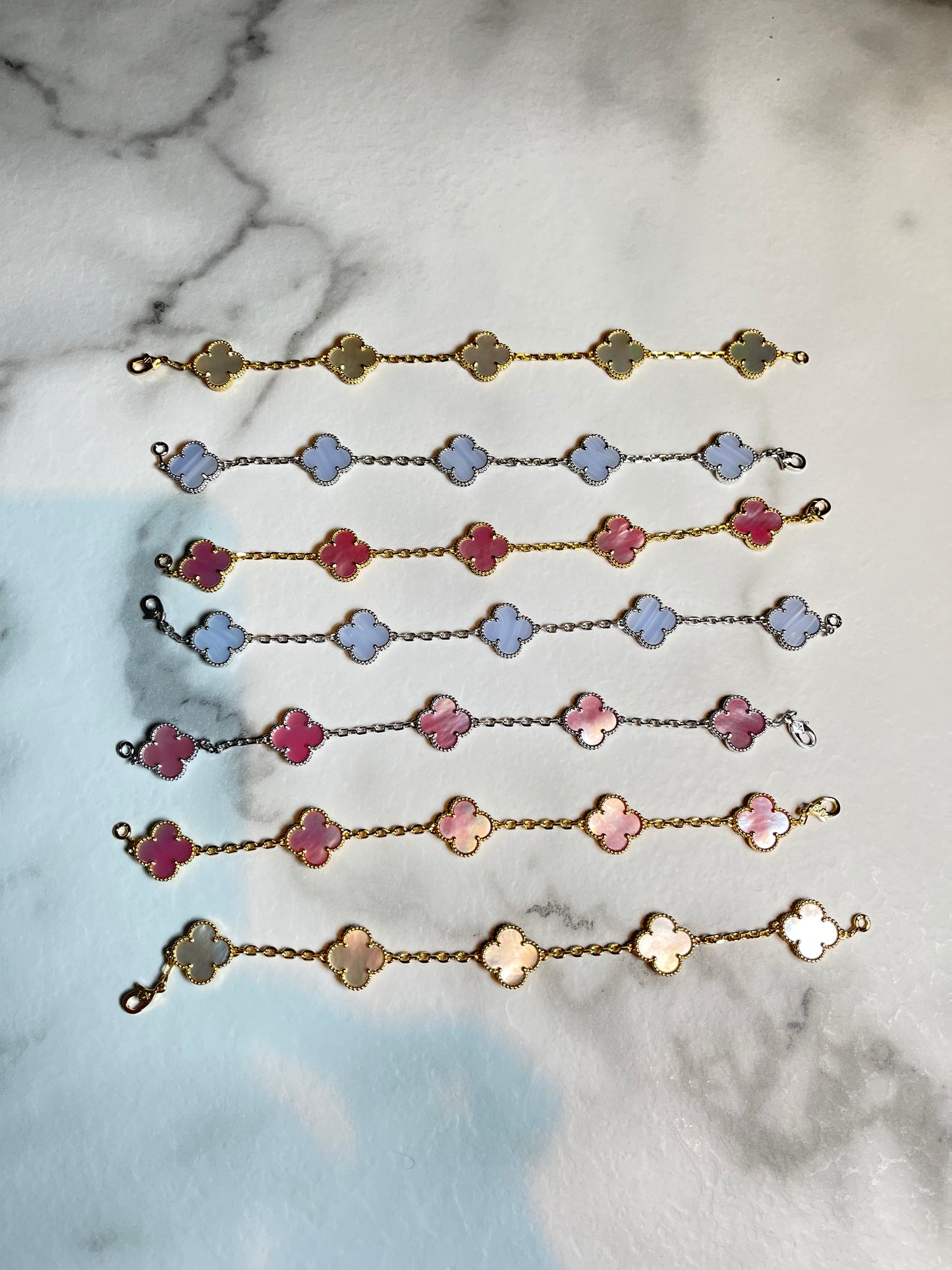 Pink and Silver Clover Bracelet