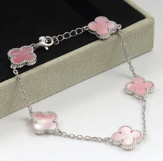 Pink and Silver Clover Bracelet